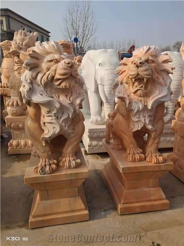 Garden Hotel Villa Stone Lion Statues Decoration