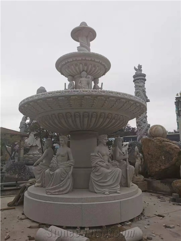 Garden Water Fountain with Stone Human Statues