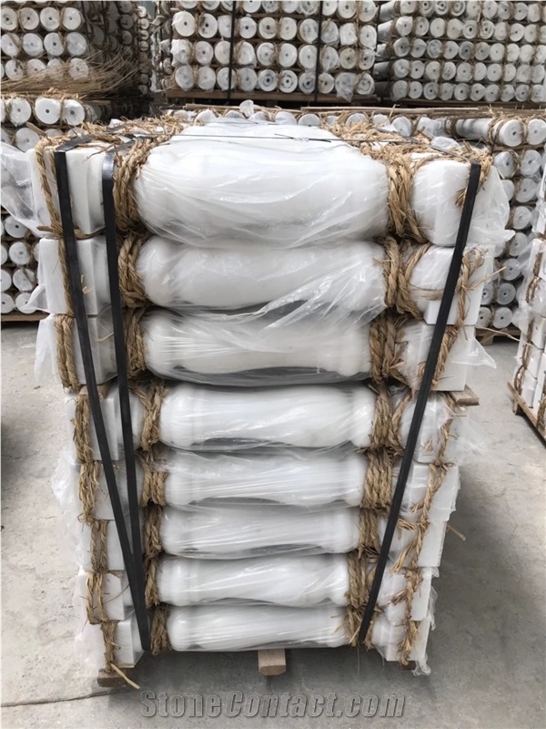 Pure White Marble Round Balustrades Hotel Handrail