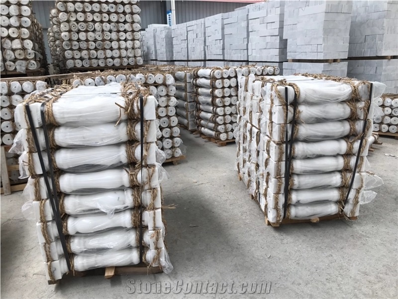 Pure White Marble Round Balustrades Hotel Handrail