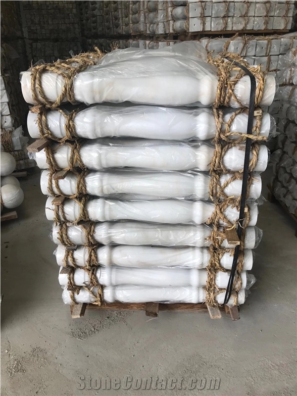 Pure White Marble Round Balustrades Hotel Handrail