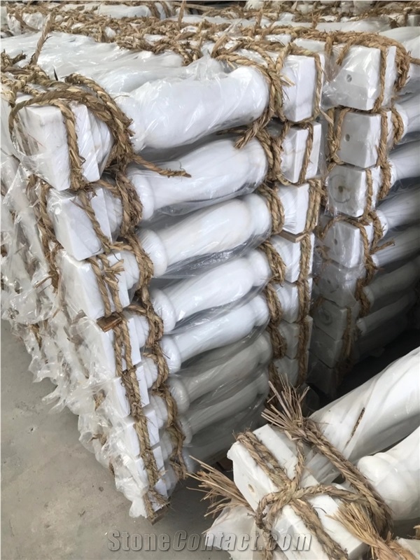 Pure White Marble Round Balustrades Hotel Handrail