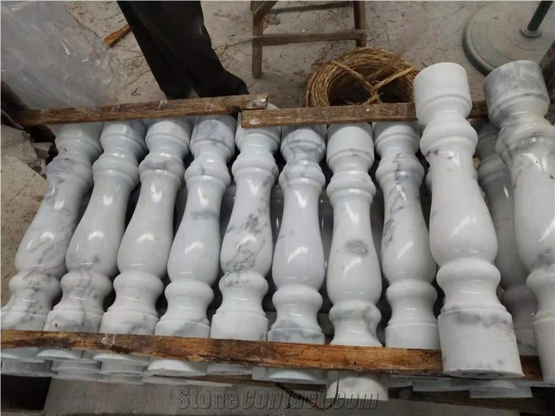 White Marble Round Balcony Railing Staircase Rails
