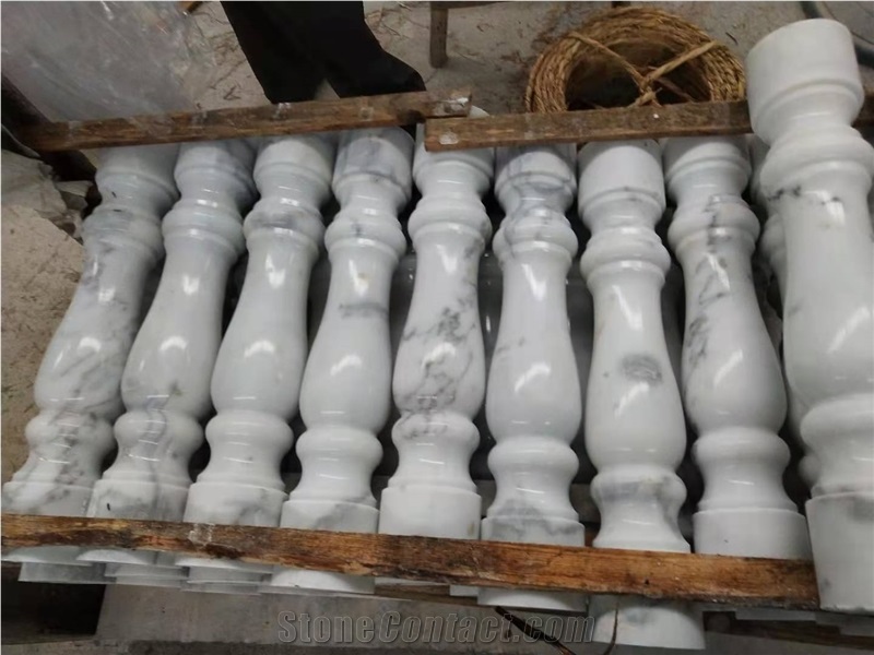 White Marble Round Balcony Railing Staircase Rails