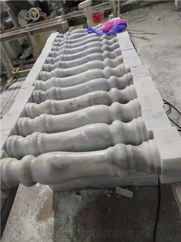 White Marble Round Balcony Railing Staircase Rails