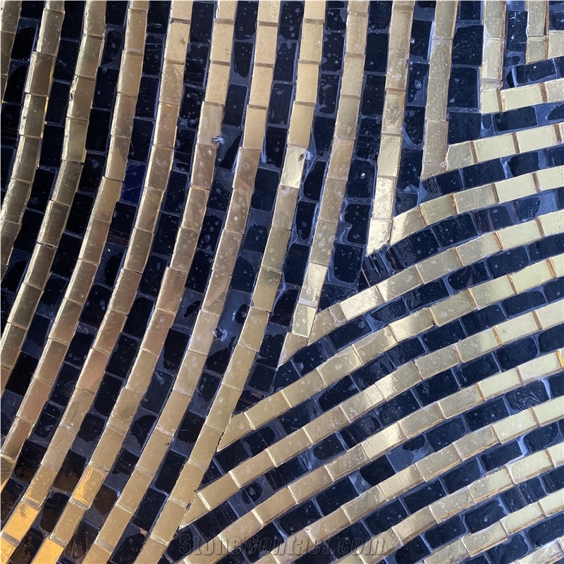 Black Glass Gold Mosaic Inlay Swimming Pool
