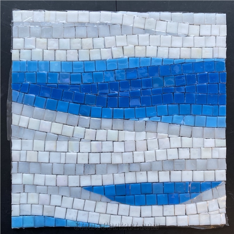 Blue and White Sea Wave Glass Mosaic