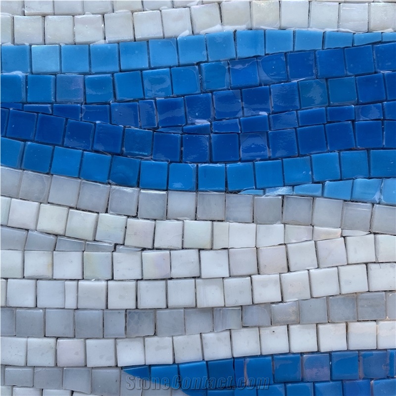 Blue and White Sea Wave Glass Mosaic