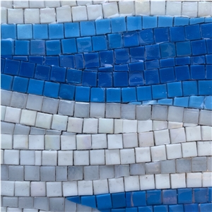 Blue and White Sea Wave Glass Mosaic