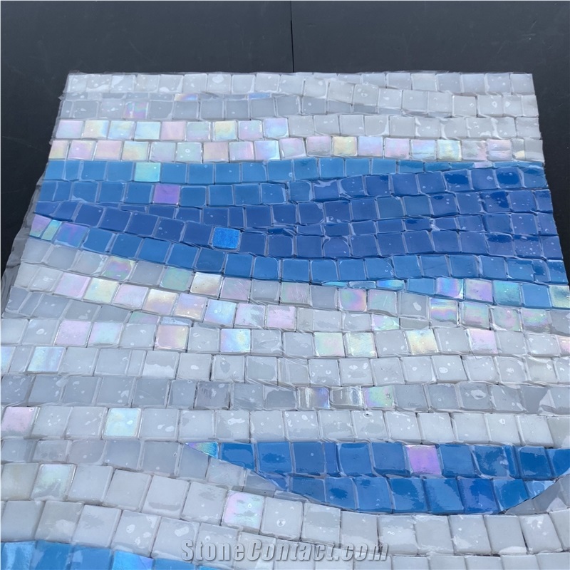 Blue and White Sea Wave Glass Mosaic