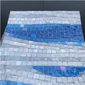 Blue and White Sea Wave Glass Mosaic