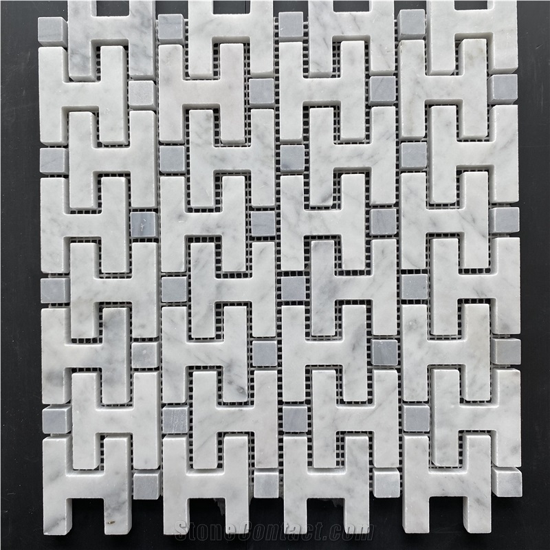 H-Shaped Cararra White Wall Mosaic