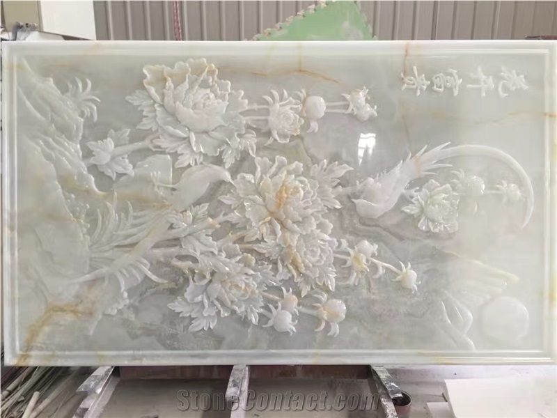 White Onyx Stone Relief Sculpture