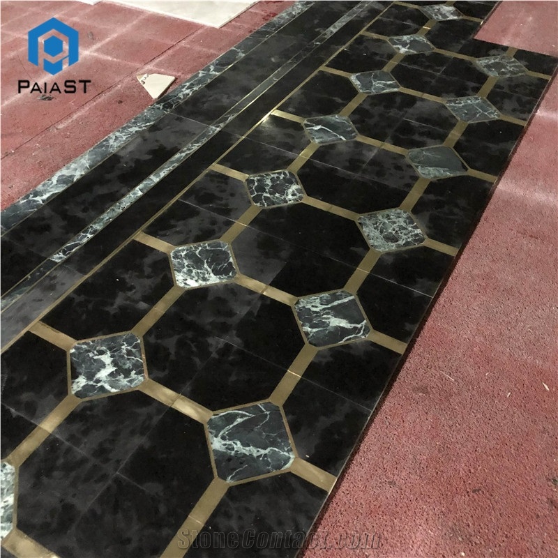 Black And Green Marble Waterjet Flooring Pattern