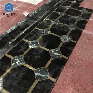 Black And Green Marble Waterjet Flooring Pattern