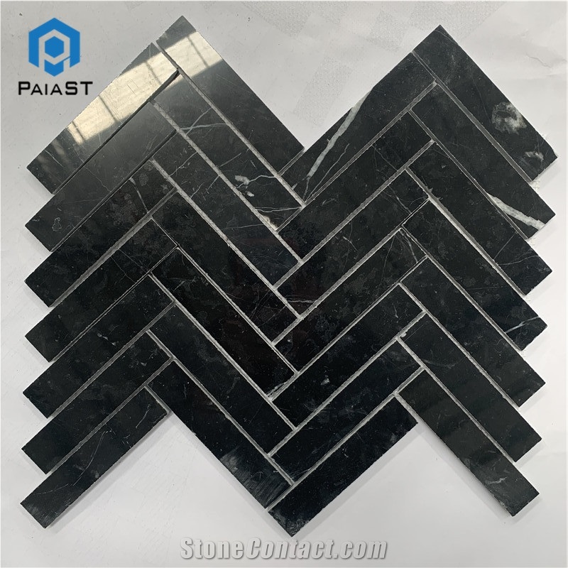 Black Marble Herringbone Mosaic For Bathroom Tiles