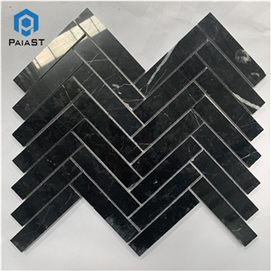 Black Marble Herringbone Mosaic For Bathroom Tiles