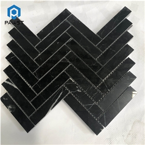 Black Marble Herringbone Mosaic For Bathroom Tiles