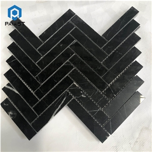 Black Marble Herringbone Mosaic For Bathroom Tiles