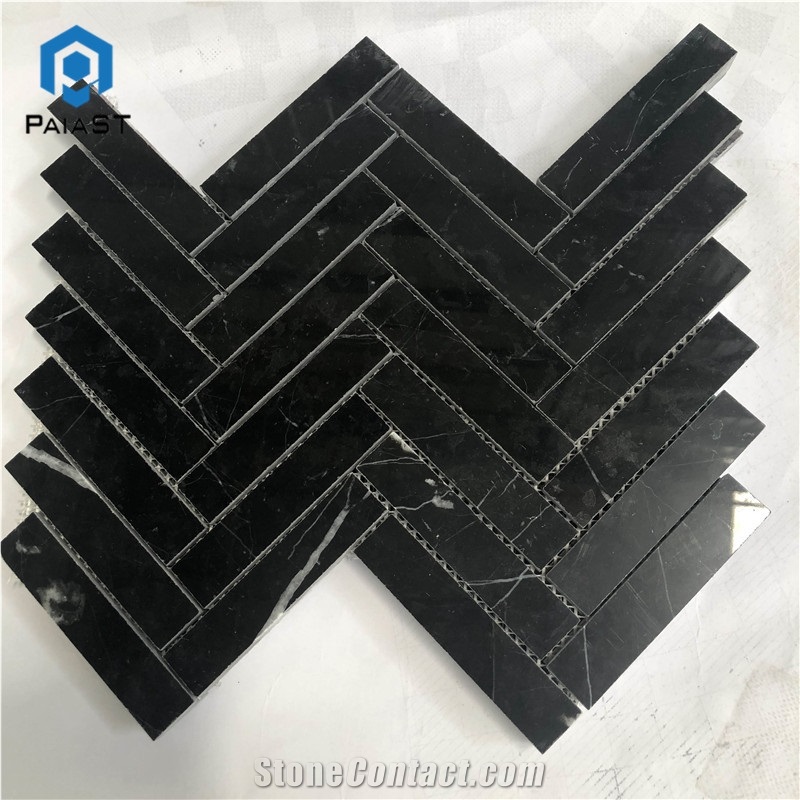 Black Marble Herringbone Mosaic For Bathroom Tiles