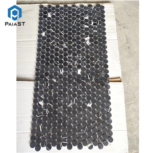 Black Marble Round Mosaic Tiles For Kitchen Wall