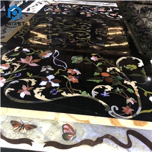 Black Marble Water-Jet Pattern Floor Flower