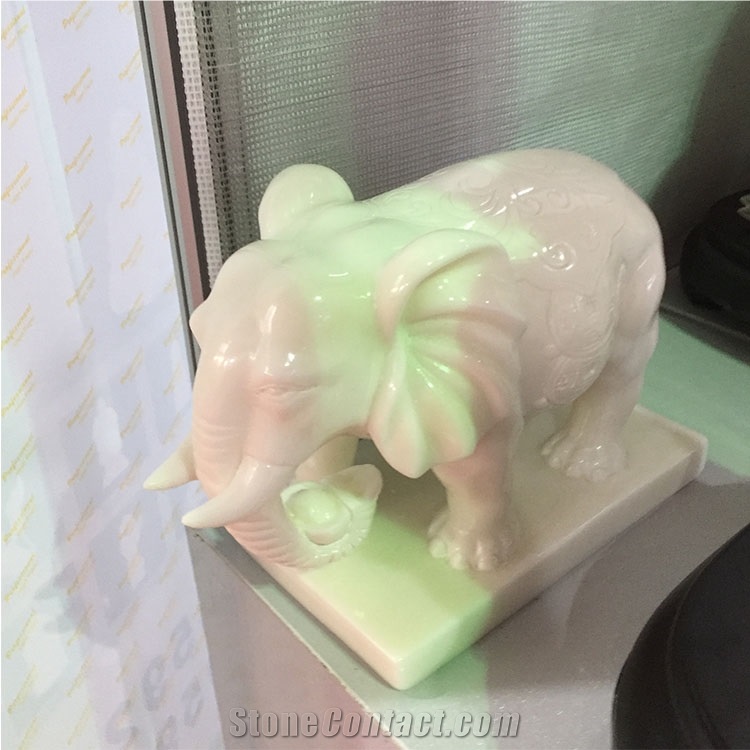 Carved White Marble Elephant Figurines Statues