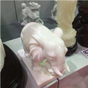 Carved White Marble Elephant Figurines Statues