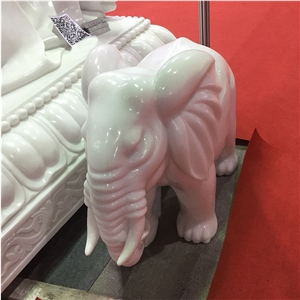 Carved White Marble Elephant Figurines Statues