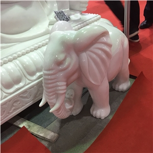 Carved White Marble Elephant Figurines Statues