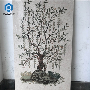 Cash Cow Marble Water Jet Pattern Inlaid Wall Decor Picture