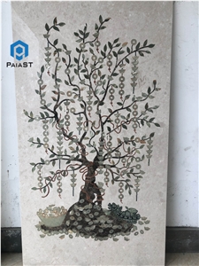 Cash Cow Marble Water Jet Pattern Inlaid Wall Decor Picture