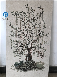 Cash Cow Marble Water Jet Pattern Inlaid Wall Decor Picture
