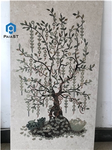 Cash Cow Marble Water Jet Pattern Inlaid Wall Decor Picture