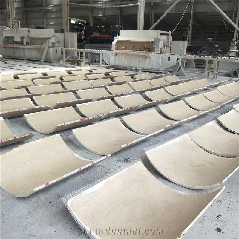 Curve Beige Marble Tiles for Column Wall Cladding
