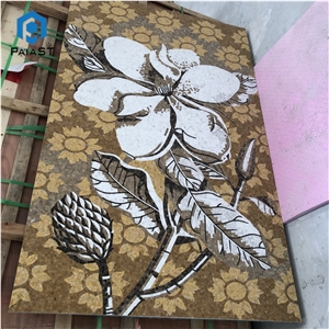 Custom Brown Flower Marble Mosaic Art For Wall