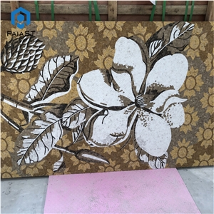 Custom Brown Flower Marble Mosaic Art For Wall