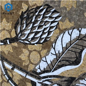 Custom Brown Flower Marble Mosaic Art For Wall