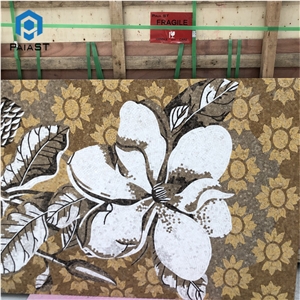 Custom Brown Flower Marble Mosaic Art For Wall