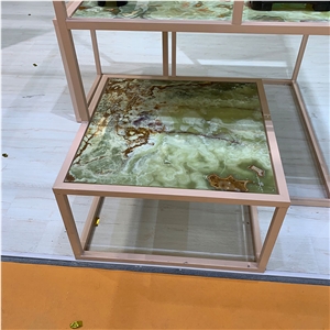 Factory Direct Square Green Onyx Table For Villa
