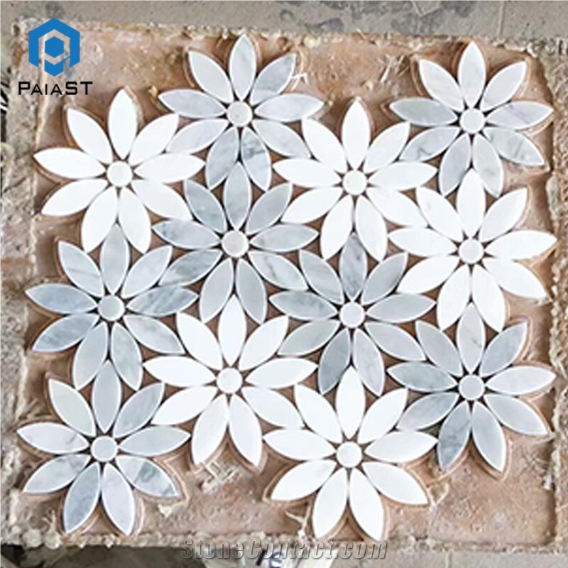 Flower Pattern Marble Water Jet Mosaic Wall Tile
