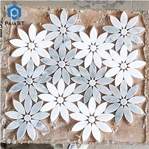 Flower Pattern Marble Water Jet Mosaic Wall Tile