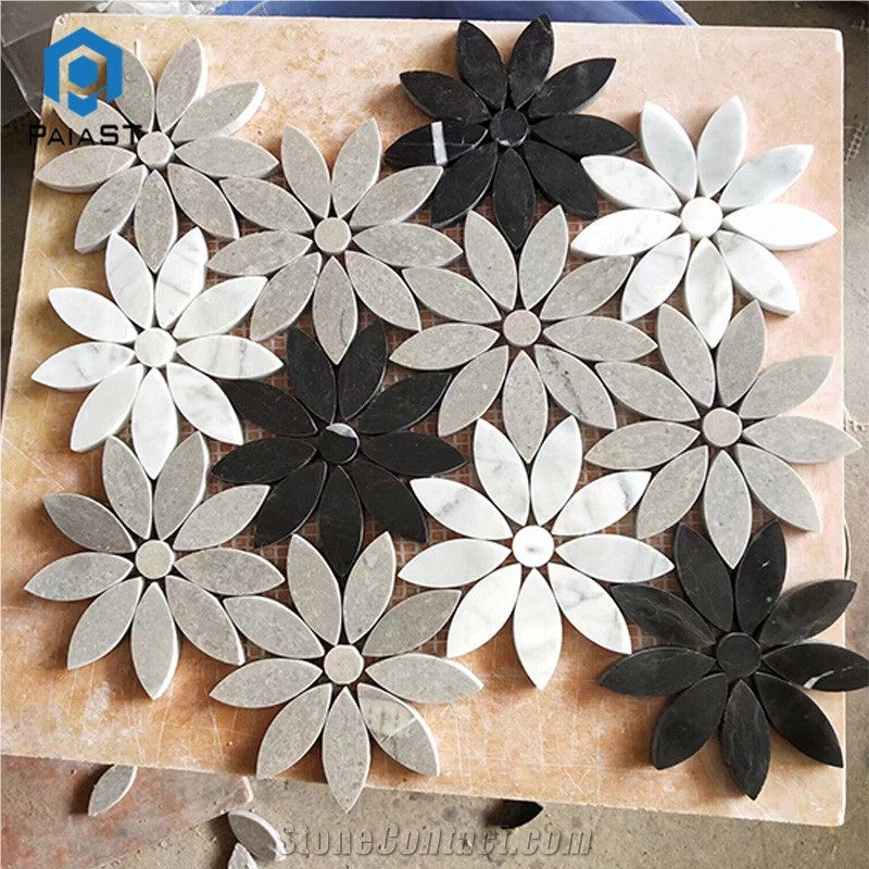 Flower Pattern Marble Water Jet Mosaic Wall Tile