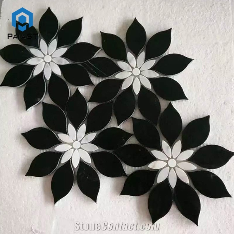 Flower Pattern Marble Water Jet Mosaic Wall Tile