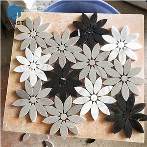 Flower Pattern Marble Water Jet Mosaic Wall Tile