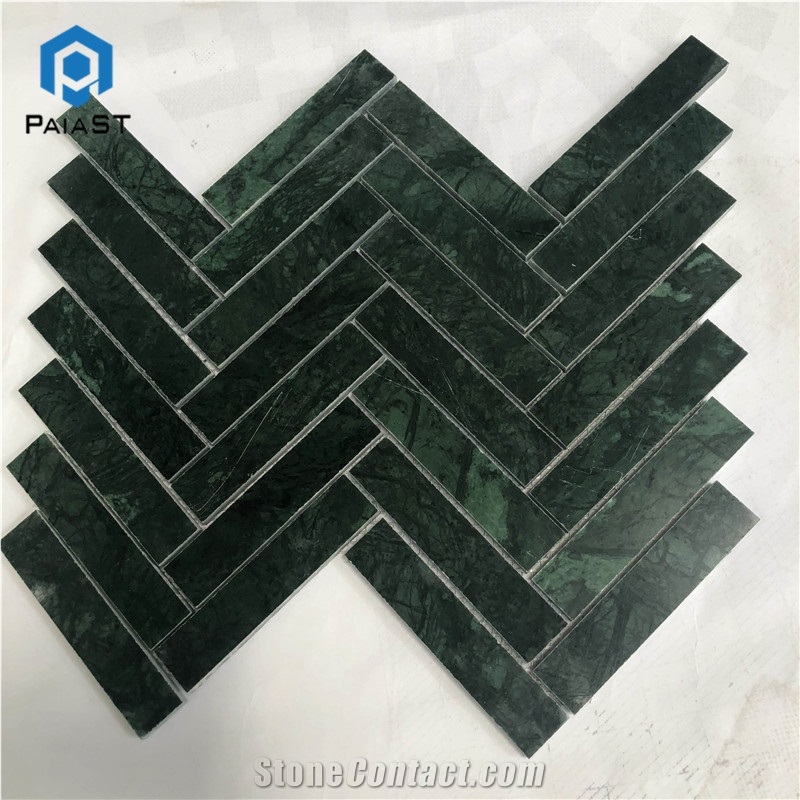 Green Marble Herringbone Mosaic For Wall Tiles