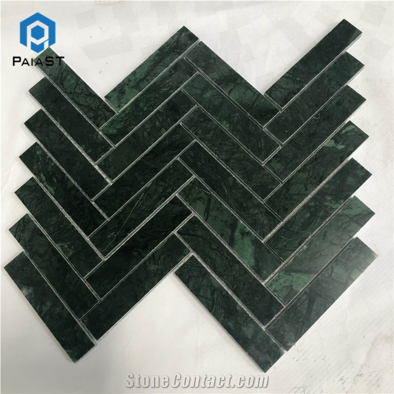 Green Marble Herringbone Mosaic For Wall Tiles