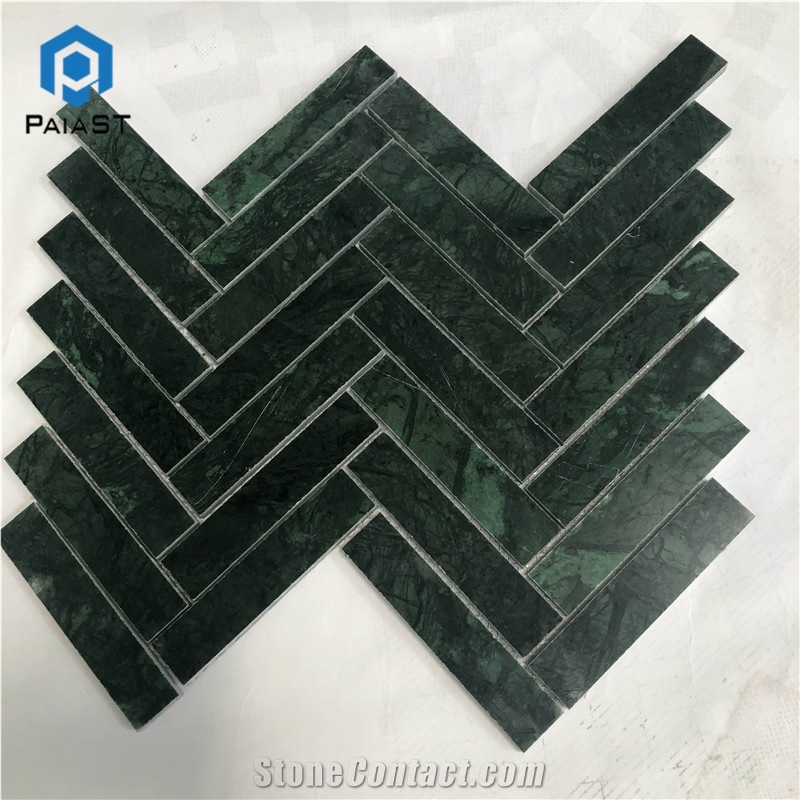 Green Marble Herringbone Mosaic For Wall Tiles