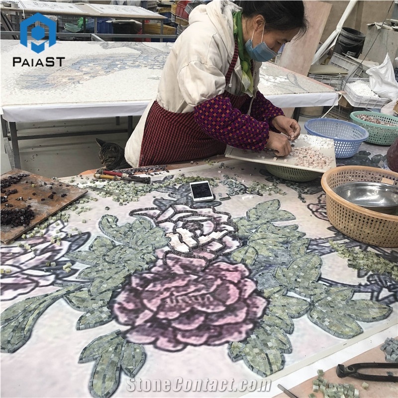 Handmade Flower Mosaic Art Tiles For Home Wall