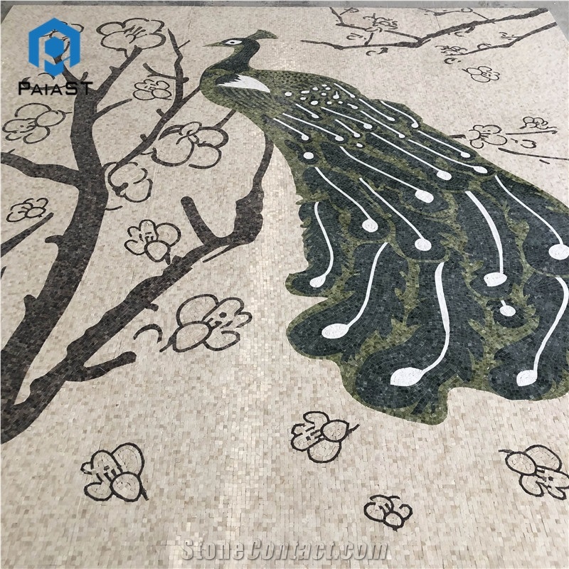 Handmade Peacock Marble Mosaic Stone Art For Wall